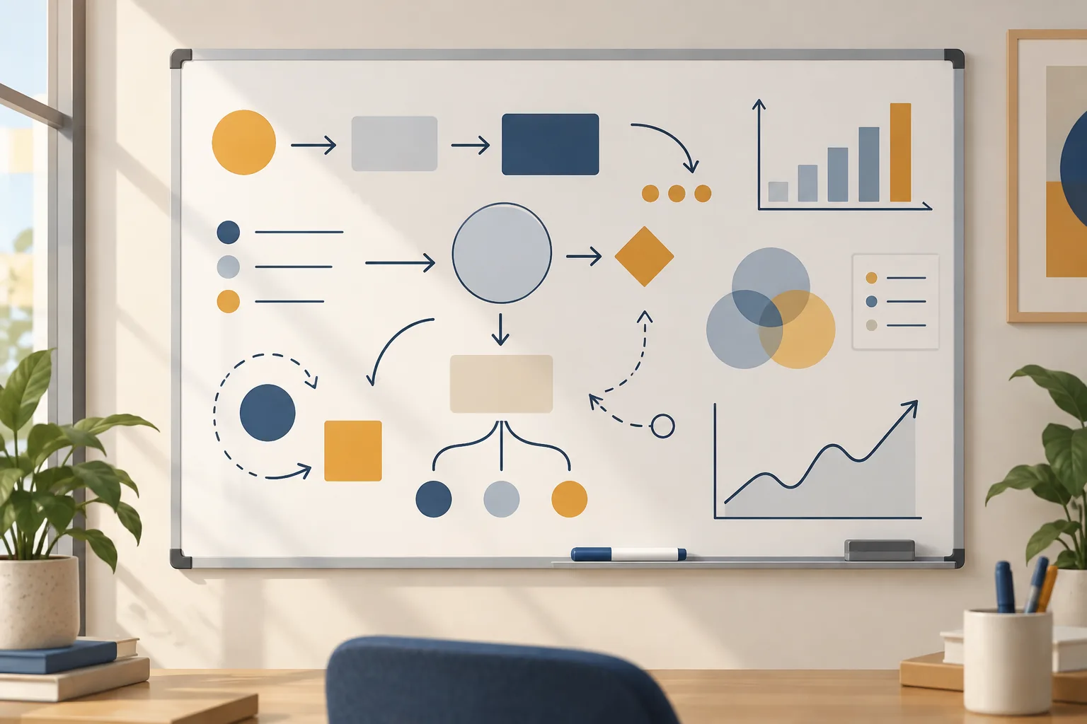 Illustration of a whiteboard covered in strategy notes and arrows