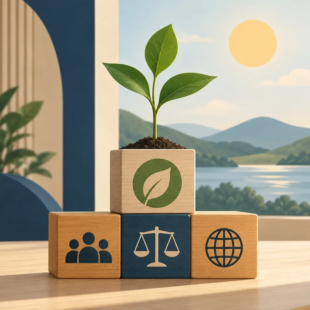 Illustration of a seedling growing from wooden blocks