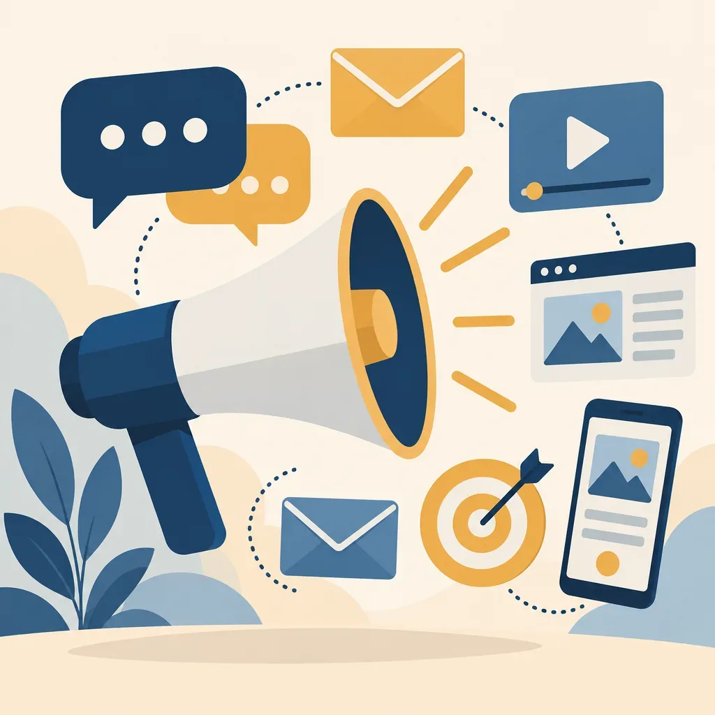 Illustration of a megaphone with speech bubbles